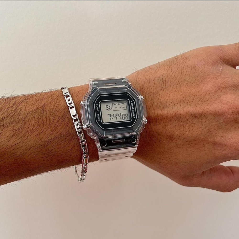 Y2K 2000s vintage retro style black transparent digital watch